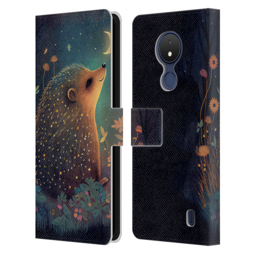 JK Stewart Graphics Hedgehog Looking Up At Stars Leather Book Wallet Case Cover For Nokia C21