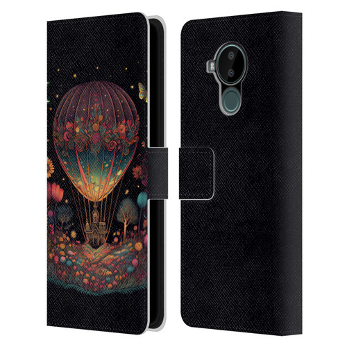 JK Stewart Graphics Hot Air Balloon Garden Leather Book Wallet Case Cover For Nokia C30