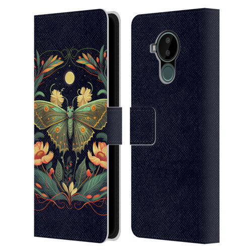 JK Stewart Graphics Lunar Moth Night Garden Leather Book Wallet Case Cover For Nokia C30