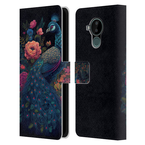 JK Stewart Graphics Peacock In Night Garden Leather Book Wallet Case Cover For Nokia C30