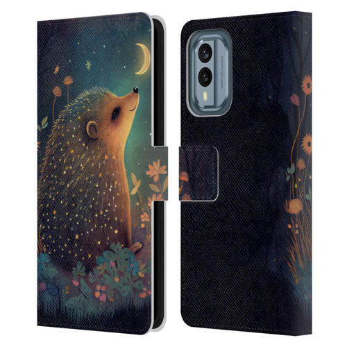 JK Stewart Graphics Hedgehog Looking Up At Stars Leather Book Wallet Case Cover For Nokia X30