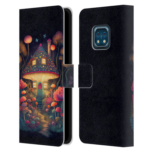 JK Stewart Graphics Mushroom Cottage Night Garden Leather Book Wallet Case Cover For Nokia XR20