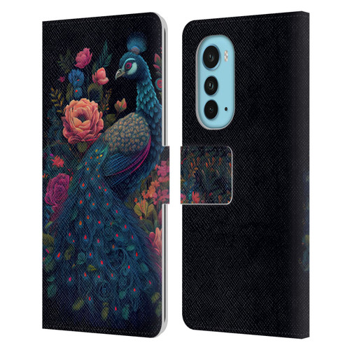 JK Stewart Graphics Peacock In Night Garden Leather Book Wallet Case Cover For Motorola Edge (2022)