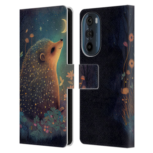 JK Stewart Graphics Hedgehog Looking Up At Stars Leather Book Wallet Case Cover For Motorola Edge 30