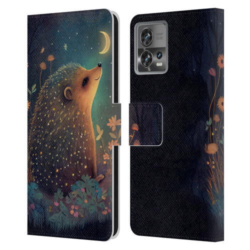 JK Stewart Graphics Hedgehog Looking Up At Stars Leather Book Wallet Case Cover For Motorola Moto Edge 30 Fusion