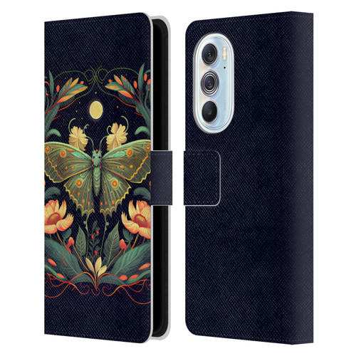 JK Stewart Graphics Lunar Moth Night Garden Leather Book Wallet Case Cover For Motorola Edge X30