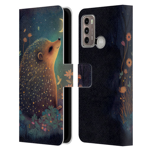 JK Stewart Graphics Hedgehog Looking Up At Stars Leather Book Wallet Case Cover For Motorola Moto G60 / Moto G40 Fusion