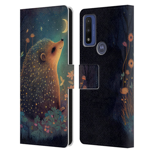 JK Stewart Graphics Hedgehog Looking Up At Stars Leather Book Wallet Case Cover For Motorola G Pure