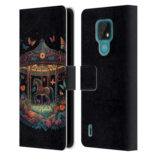 JK Stewart Graphics Carousel Dark Knight Garden Leather Book Wallet Case Cover For Motorola Moto E7