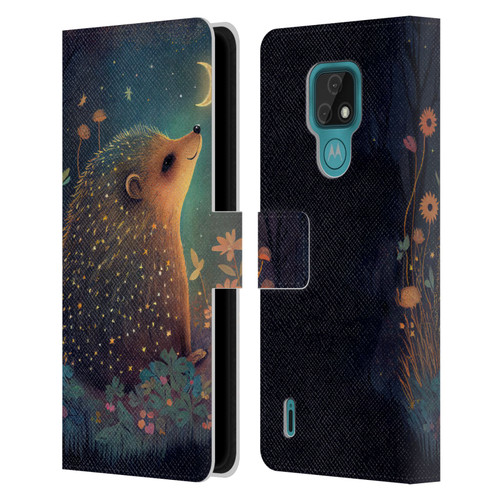 JK Stewart Graphics Hedgehog Looking Up At Stars Leather Book Wallet Case Cover For Motorola Moto E7