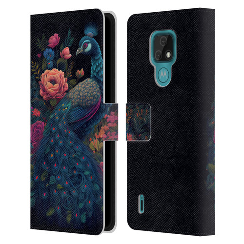 JK Stewart Graphics Peacock In Night Garden Leather Book Wallet Case Cover For Motorola Moto E7