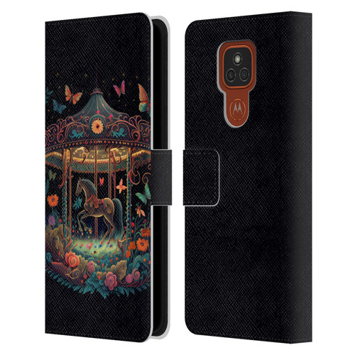 JK Stewart Graphics Carousel Dark Knight Garden Leather Book Wallet Case Cover For Motorola Moto E7 Plus