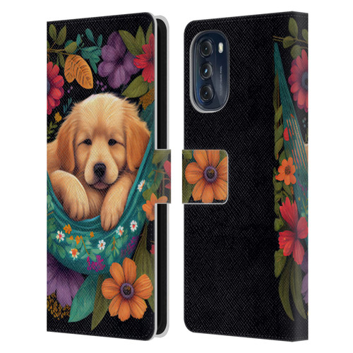 JK Stewart Graphics Golden Retriever In Hammock Leather Book Wallet Case Cover For Motorola Moto G (2022)