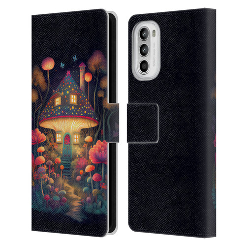 JK Stewart Graphics Mushroom Cottage Night Garden Leather Book Wallet Case Cover For Motorola Moto G52