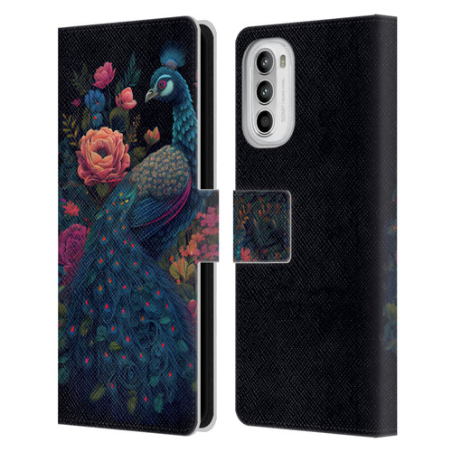 JK Stewart Graphics Peacock In Night Garden Leather Book Wallet Case Cover For Motorola Moto G52