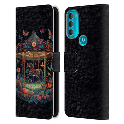 JK Stewart Graphics Carousel Dark Knight Garden Leather Book Wallet Case Cover For Motorola Moto G71 5G