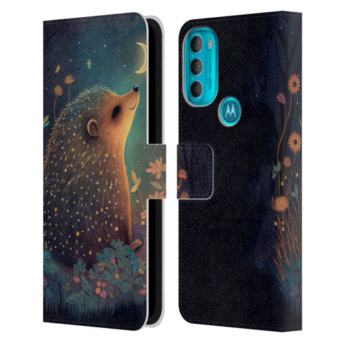 JK Stewart Graphics Hedgehog Looking Up At Stars Leather Book Wallet Case Cover For Motorola Moto G71 5G