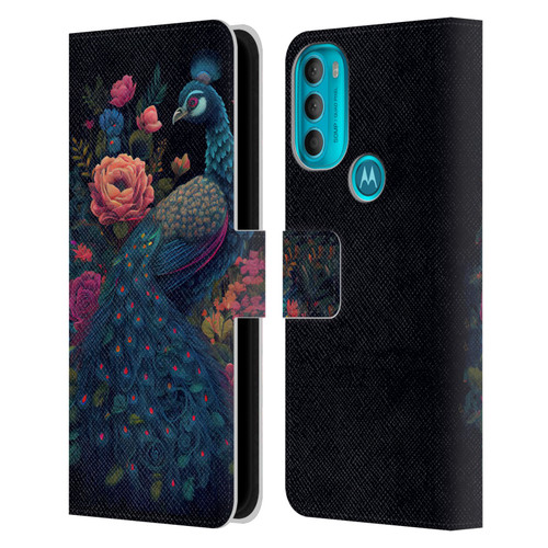 JK Stewart Graphics Peacock In Night Garden Leather Book Wallet Case Cover For Motorola Moto G71 5G