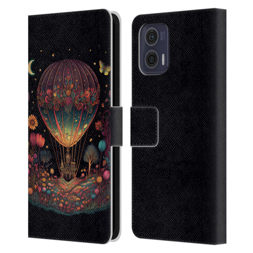 JK Stewart Graphics Hot Air Balloon Garden Leather Book Wallet Case Cover For Motorola Moto G73 5G