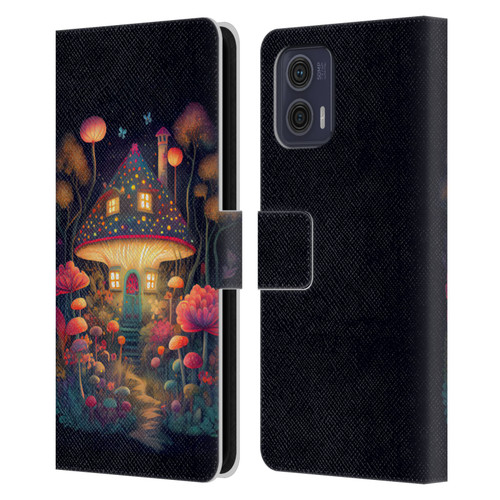 JK Stewart Graphics Mushroom Cottage Night Garden Leather Book Wallet Case Cover For Motorola Moto G73 5G