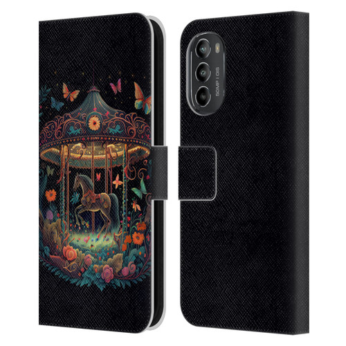 JK Stewart Graphics Carousel Dark Knight Garden Leather Book Wallet Case Cover For Motorola Moto G82 5G