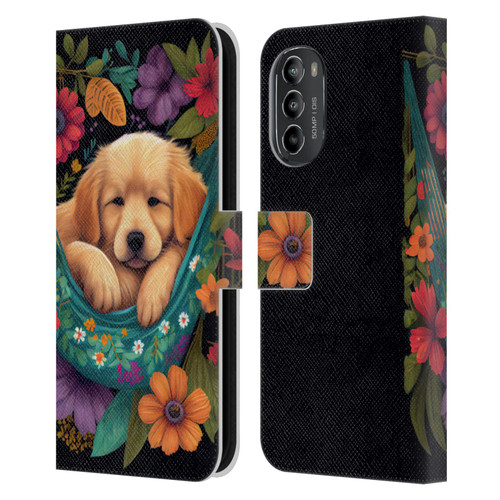 JK Stewart Graphics Golden Retriever In Hammock Leather Book Wallet Case Cover For Motorola Moto G82 5G