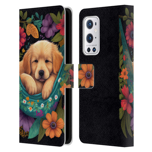 JK Stewart Graphics Golden Retriever In Hammock Leather Book Wallet Case Cover For OnePlus 9 Pro