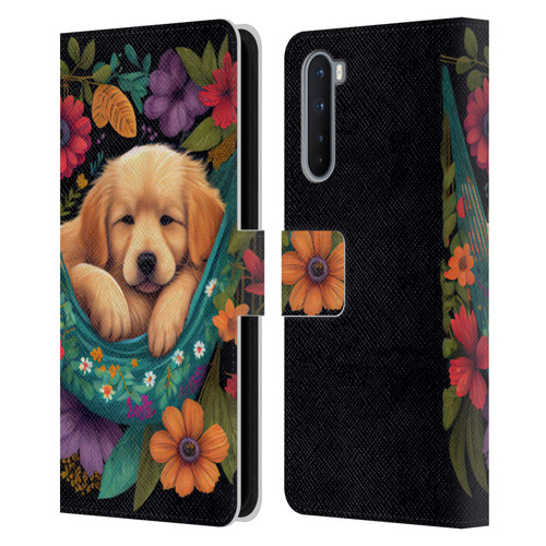 JK Stewart Graphics Golden Retriever In Hammock Leather Book Wallet Case Cover For OnePlus Nord 5G