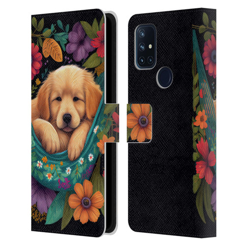 JK Stewart Graphics Golden Retriever In Hammock Leather Book Wallet Case Cover For OnePlus Nord N10 5G