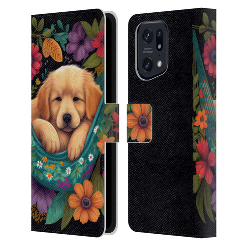 JK Stewart Graphics Golden Retriever In Hammock Leather Book Wallet Case Cover For OPPO Find X5 Pro