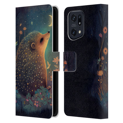 JK Stewart Graphics Hedgehog Looking Up At Stars Leather Book Wallet Case Cover For OPPO Find X5 Pro