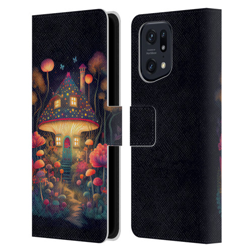 JK Stewart Graphics Mushroom Cottage Night Garden Leather Book Wallet Case Cover For OPPO Find X5 Pro