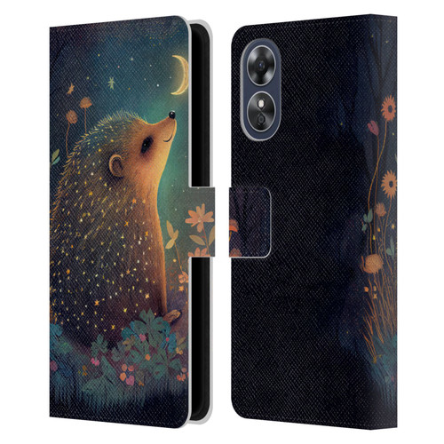 JK Stewart Graphics Hedgehog Looking Up At Stars Leather Book Wallet Case Cover For OPPO A17