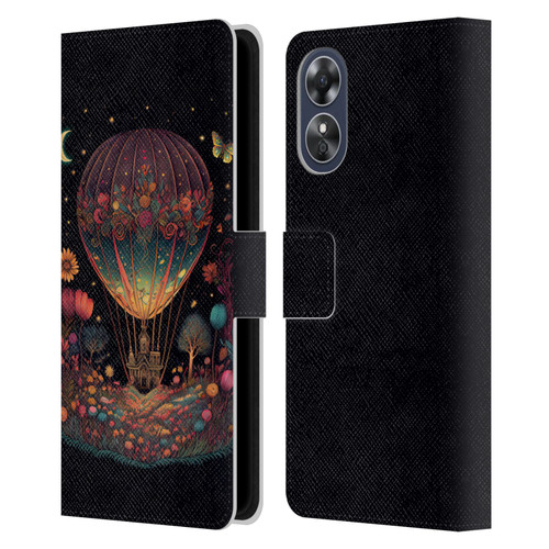 JK Stewart Graphics Hot Air Balloon Garden Leather Book Wallet Case Cover For OPPO A17