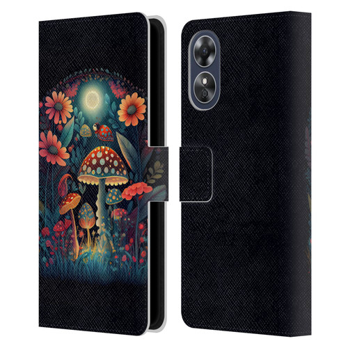 JK Stewart Graphics Ladybug On Mushroom Leather Book Wallet Case Cover For OPPO A17