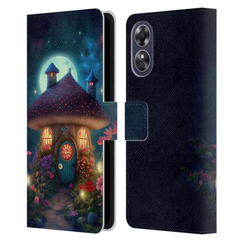 JK Stewart Graphics Mushroom House Leather Book Wallet Case Cover For OPPO A17