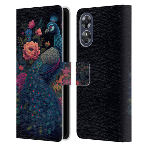 JK Stewart Graphics Peacock In Night Garden Leather Book Wallet Case Cover For OPPO A17