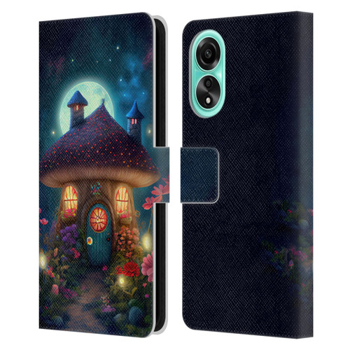 JK Stewart Graphics Mushroom House Leather Book Wallet Case Cover For OPPO A78 4G