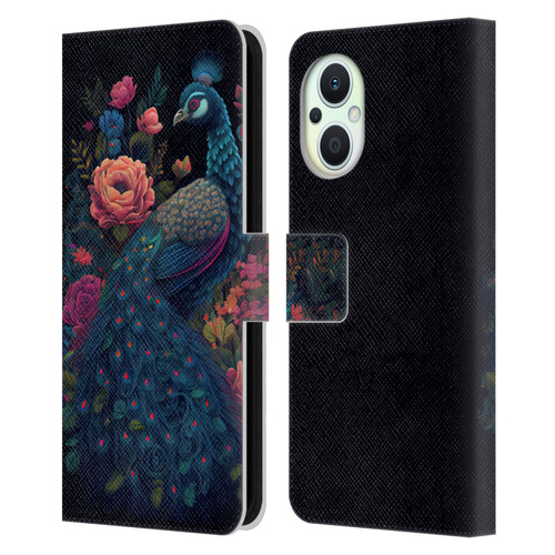 JK Stewart Graphics Peacock In Night Garden Leather Book Wallet Case Cover For OPPO Reno8 Lite