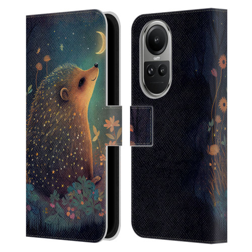 JK Stewart Graphics Hedgehog Looking Up At Stars Leather Book Wallet Case Cover For OPPO Reno10 5G / Reno10 Pro 5G