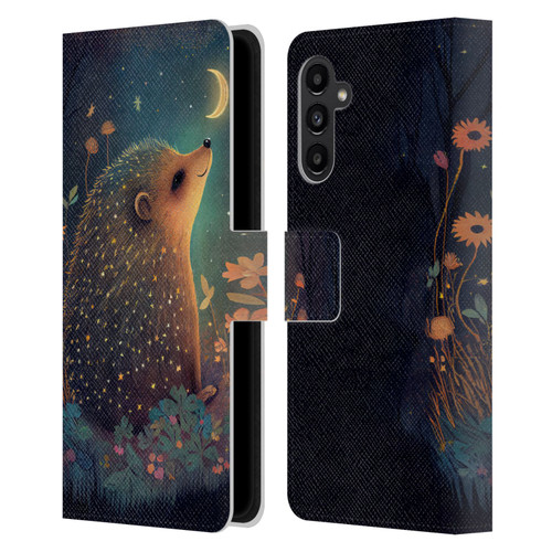 JK Stewart Graphics Hedgehog Looking Up At Stars Leather Book Wallet Case Cover For Samsung Galaxy A13 5G (2021)