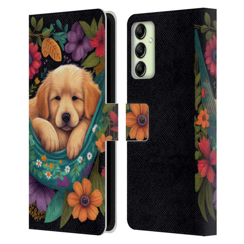 JK Stewart Graphics Golden Retriever In Hammock Leather Book Wallet Case Cover For Samsung Galaxy A14 5G