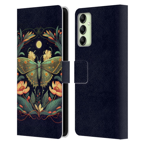 JK Stewart Graphics Lunar Moth Night Garden Leather Book Wallet Case Cover For Samsung Galaxy A14 5G