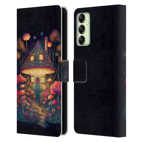 JK Stewart Graphics Mushroom Cottage Night Garden Leather Book Wallet Case Cover For Samsung Galaxy A14 5G