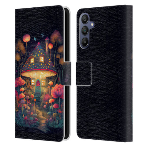 JK Stewart Graphics Mushroom Cottage Night Garden Leather Book Wallet Case Cover For Samsung Galaxy A15