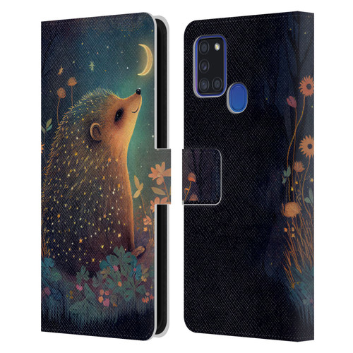 JK Stewart Graphics Hedgehog Looking Up At Stars Leather Book Wallet Case Cover For Samsung Galaxy A21s (2020)