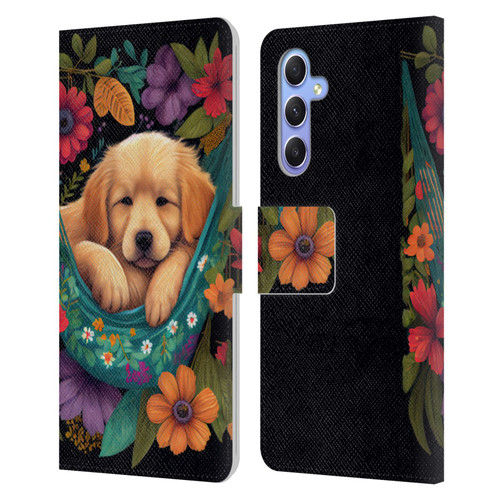 JK Stewart Graphics Golden Retriever In Hammock Leather Book Wallet Case Cover For Samsung Galaxy A34 5G