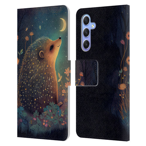 JK Stewart Graphics Hedgehog Looking Up At Stars Leather Book Wallet Case Cover For Samsung Galaxy A34 5G