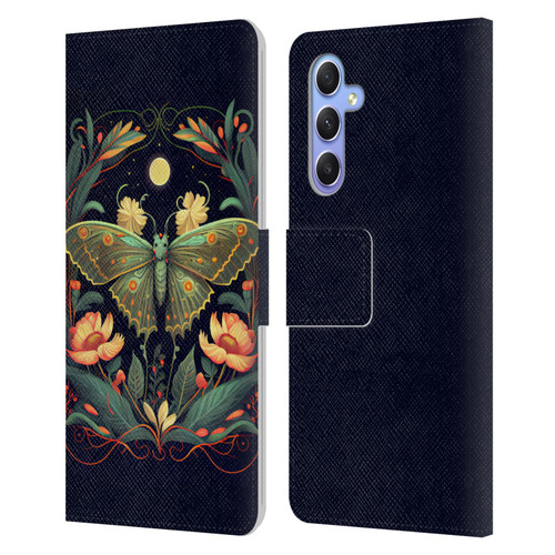 JK Stewart Graphics Lunar Moth Night Garden Leather Book Wallet Case Cover For Samsung Galaxy A34 5G