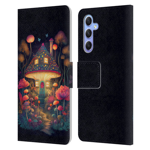 JK Stewart Graphics Mushroom Cottage Night Garden Leather Book Wallet Case Cover For Samsung Galaxy A34 5G